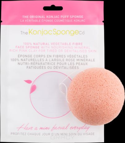 The Konjac Sponge Co Спонж для умывания лица с розовой глиной Facial Puff Sponge Pink Clay, 1 шт (премиум-упаковка)