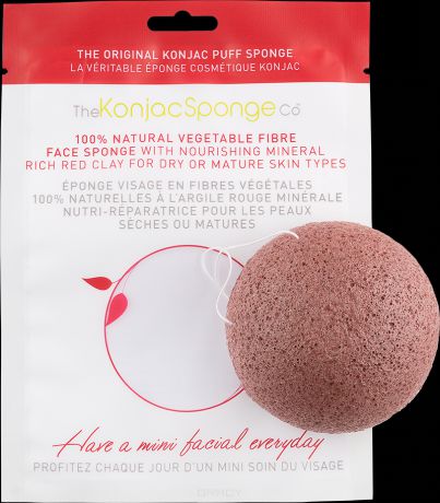 The Konjac Sponge Co Спонж для умывания лица с красной глиной Facial Puff Sponge Red Clay, 1 шт (премиум-упаковка)