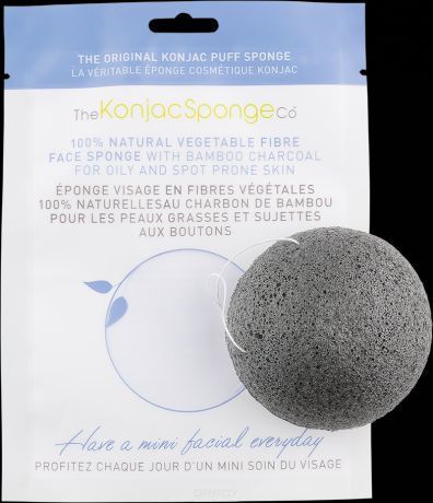 The Konjac Sponge Co Спонж для умывания лица Facial Puff Bamboo Charcoal с древесным углем, 1 шт (премиум-упаковка)