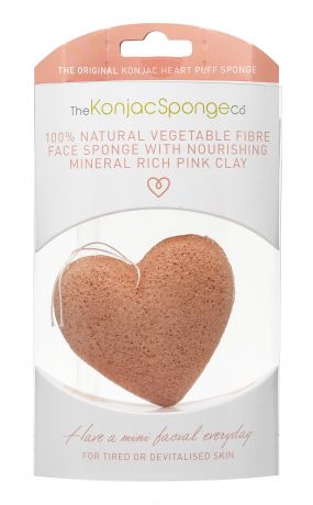 The Konjac Sponge Co Спонж для умывания лица Premium Heart Puff with French Pink Clay с розовой глиной (премиум-упаковка)