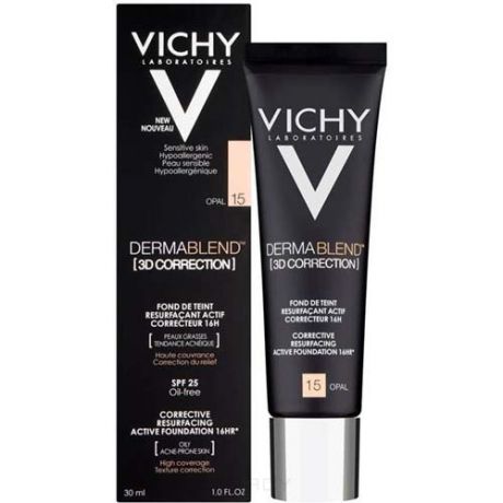 Vichy Тональная основа с высоким покрытием для жирной кожи склонной к появлению акне Dermablend 3D, 30 мл, 30 мл, тон 35 Песочный