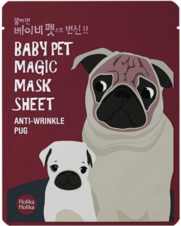 Holika Holika Тканевая маска-мордочка против морщинок Мопс Baby Pet Magic Mask Sheet Anty-wrinkle Pug, 22 мл