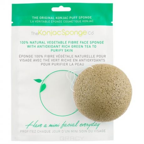 The Konjac Sponge Co Спонж для умывания лица с зеленым чаем Facial Puff Sponge Green Tea, 1 шт, премиум-упаковка