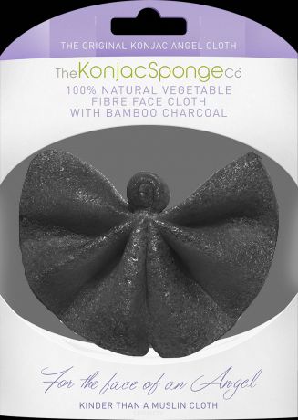 The Konjac Sponge Co Спонж для лица и тела в виде ангела Angel Cloth Bamboo Charcoal с древесным углем, для чувствительной жирной кожи