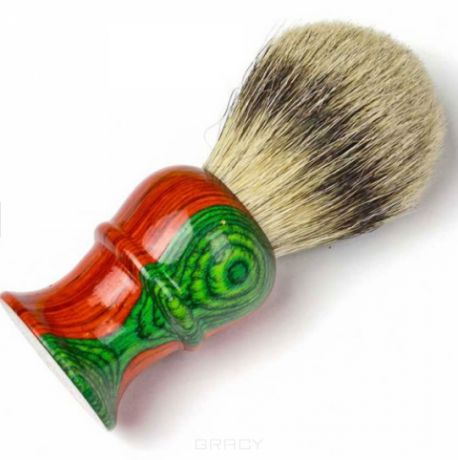 Metzger Кисточка для бритья из барсучьего волоса с деревянным основанием (2 цвета), 1 шт, Orange/Green wood (оранжево-зеленая)
