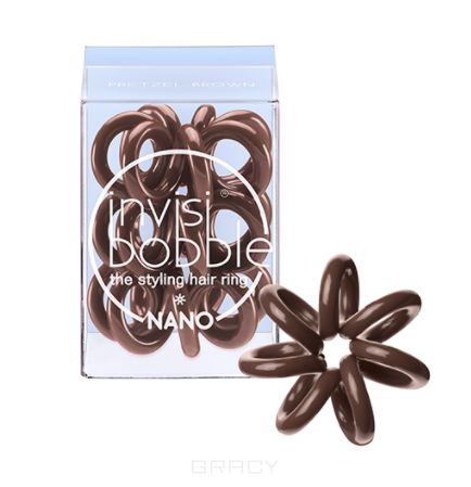 Invisibobble Резинка для волос NANO Pretzel Brown коричневый в упаковке с подвесом, 3 шт