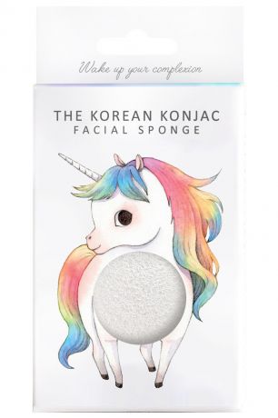 The Konjac Sponge Co Спонж для умывания лица без добавок Unicorn Standing White с крючком в комплекте