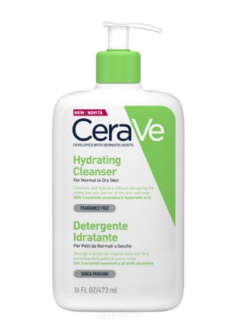 CeraVe Увлажняющий очищающий крем-гель для нормальной и сухой кожи лица и тела, 473 мл