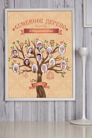 Постер в раме с Вашим текстом и фото "Семейное древо"