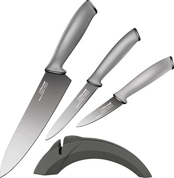 Набор ножей Rondell Kronel (3пр) с точилкой (промо) стальной
