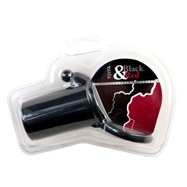 ToyFa Black&Red Насадка на пенис, черная С клиторальным стимулятором и кольцом для мошонки