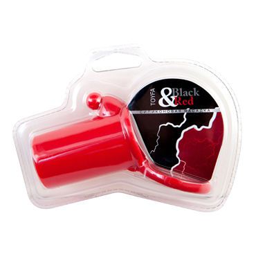 ToyFa Black&Red Насадка на пенис, красная С клиторальным стимулятором и кольцом для мошонки