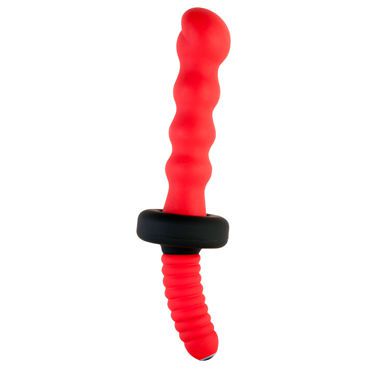 ToyFa Black&Red Рельефный анальный вибратор 18 см, красный С удобной рукояткой