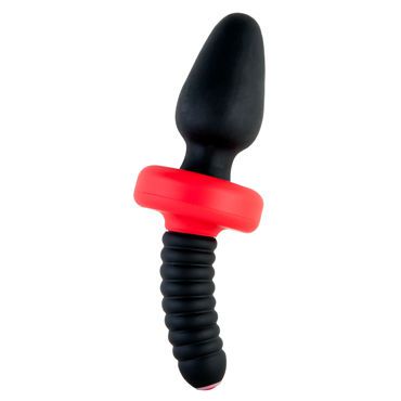 ToyFa Black&Red Анальная вибровтулка, черная С удобной рукояткой