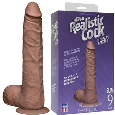 Doc Johnson Vac-U-Lock The Realistic Cock 24 см, коричневый Реалистичный фаллоимитатор-насадка к трусикам