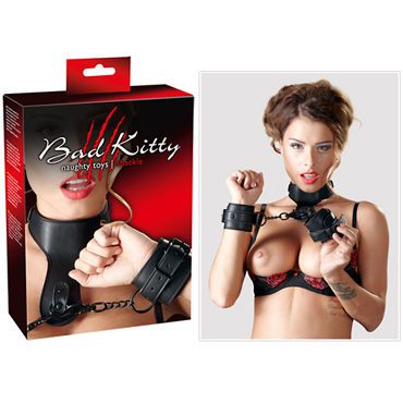 Bad Kitty Hals-Hand-Fessel, черная Фиксация наручники с ошейником