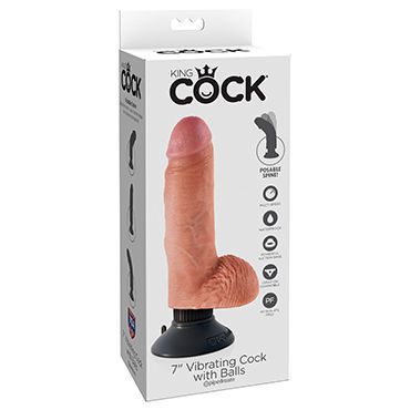 Pipedream Vibrating King Cock With Balls 18 см, телесный Реалистичный вибратор на присоске