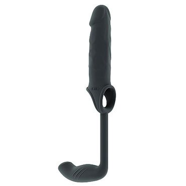 Shots Toys Sono Stretchy Penis Extension and Plug №34, серая Насадка на пенис с анальной втулкой
