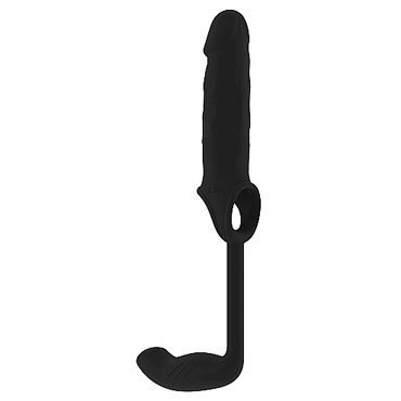 Shots Toys Sono Stretchy Penis Extension and Plug №34, черная Насадка на пенис с анальной втулкой