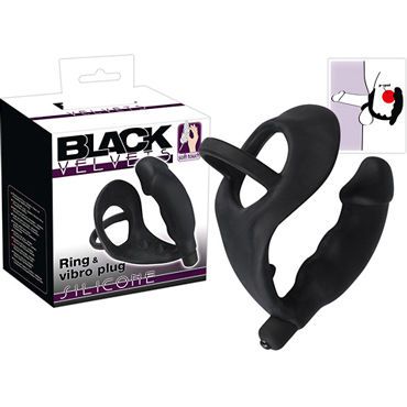 Orion Black Velvets Cock Ring with Vibration, черное Анальная вибровтулка с кольцом для пениса