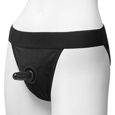 Doc Johnson Vac-U-Lock Panty Harness with Plug, черные Трусики со штырьком для насадок