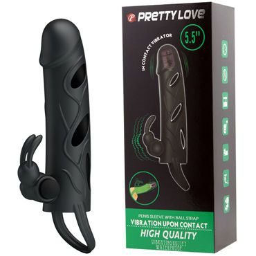Baile Pretty Love Penis Sleeve 5,5", черная Насадка на пенис с виброэлементов в области головка
