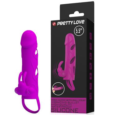 Baile Pretty Love Penis Sleeve 5,5", фиолетовая Насадка на пенис с клиторальным кроликом