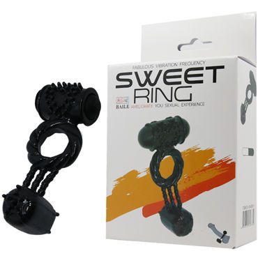 Baile Sweet Vibrating Sweet Ring с виброподвеской, черное Эрекционное виброкольцо