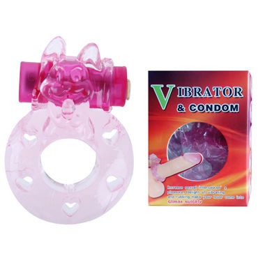 Baile Vibrator&Condom с кроликом, розовое Эрекционное кольцо с вибрацией