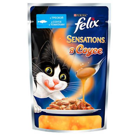 Корм для кошек FELIX (Феликс) Sensation в Удивительном соусе Треска, томаты конс. 85г