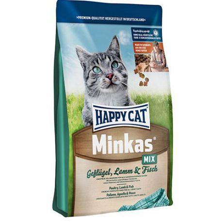 Корм для кошек HAPPY CAT Minkas Mix птица, ягненок, рыба сух.1,5кг