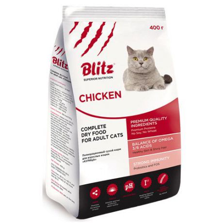 Корм для кошек BLITZ adult cat chiken с мясом курицы сух. 400г