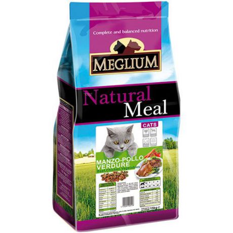 Корм для кошек MEGLIUM говядина, курица, овощи сух. 1,5кг
