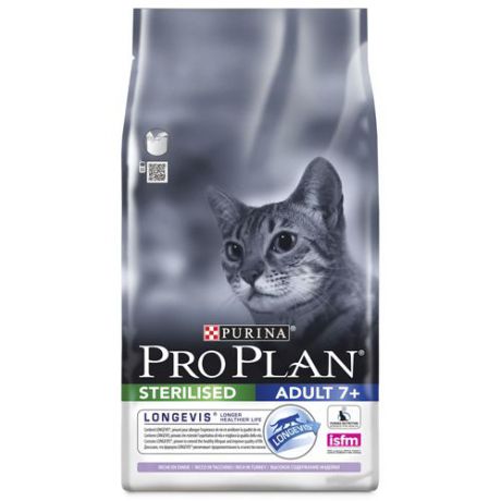 Корм для кошек PRO PLAN для стерилизованных и кастрированных от 7 лет, индейка сух. 1,5кг