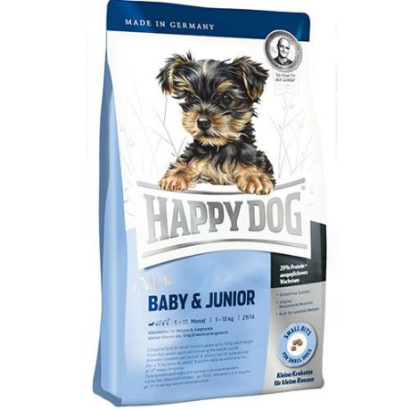 Корм для щенков HAPPY DOG Puppy, Junior для мелких пород (29/16) Птица, лосось, яйца сух.4кг