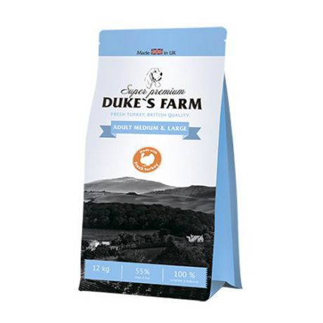 Корм для собак DUKE'S FARM для средних и крупных пород, индейка сух. 12кг