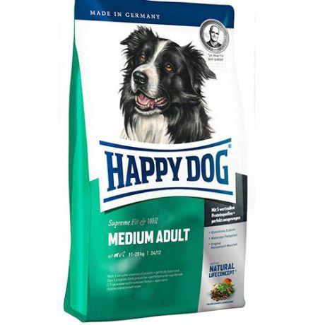 Корм для собак HAPPY DOG Fit & Well для средних пород Птица, лосось, ягненок, яйца сух.4кг