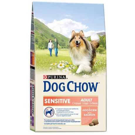 Корм для собак DOG CHOW с чувствительным пищеварением, лосось сух. 800г