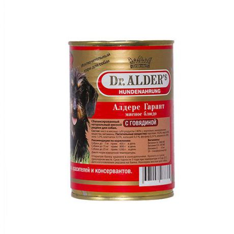 Корм для собак DR. ALDER`S Алдерс Гарант 80%рубленного мяса Говядина конс. 410г