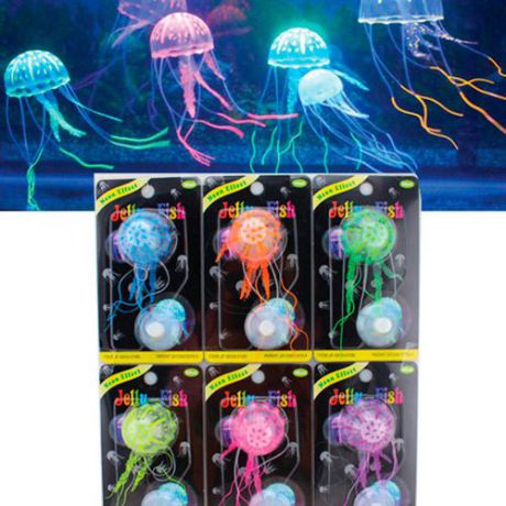 Декор для аквариумов JELLYFISH Медуза силиконовая с неоновым эффектом, мини, D=3,5см
