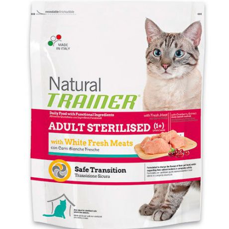 Корм для кошек TRAINER Natural Adult Sterilised для стерилизованных, со свежим белым мясом сух. 300г