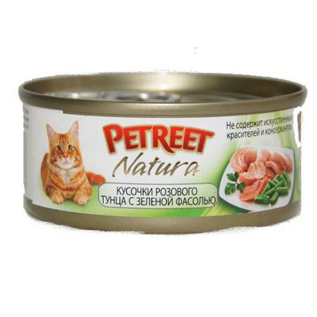 Корм для кошек PETREET Кусочки розового тунца с зеленой фасолью конс. 70г