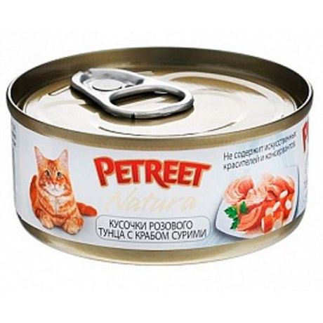 Корм для кошек PETREET Кусочки розового тунца с крабом сурими конс. 70г