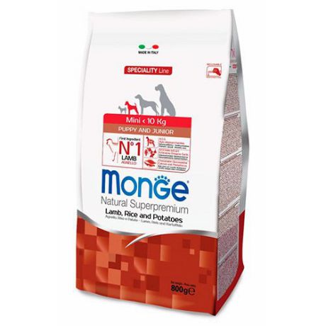 Корм для щенков MONGE Dog Speciality Mini для мелких пород ягненок с рисом сух. 800г