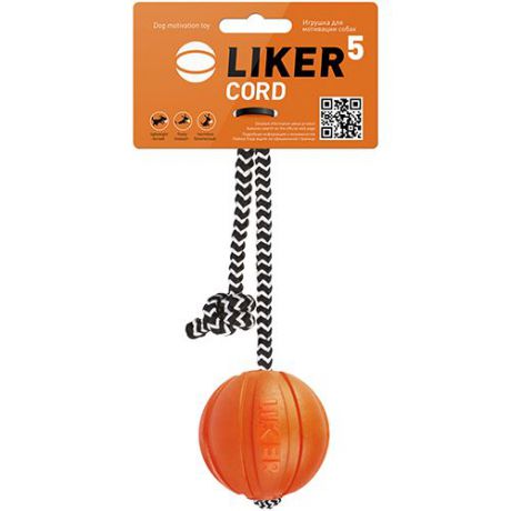 Игрушка для собак LIKER 6285 Мячик Корд на шнуре 5см оранжевый