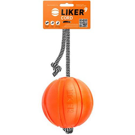 Игрушка для собак LIKER 6297 Мячик Корд на шнуре 9см, оранжевый
