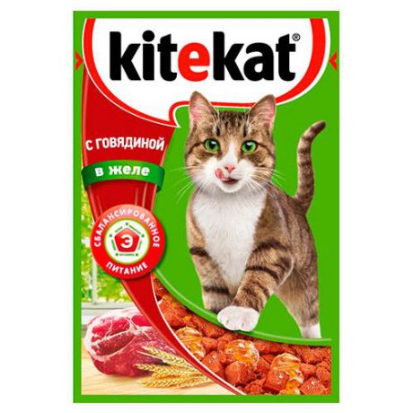 Корм для кошек Kitekat говяд в желе конс. пауч 85г