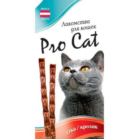 Лакомство для кошек PRO CAT Лакомые палочки с уткой и кроликом 13,5 см (3 шт х 5 г.) 15 г.