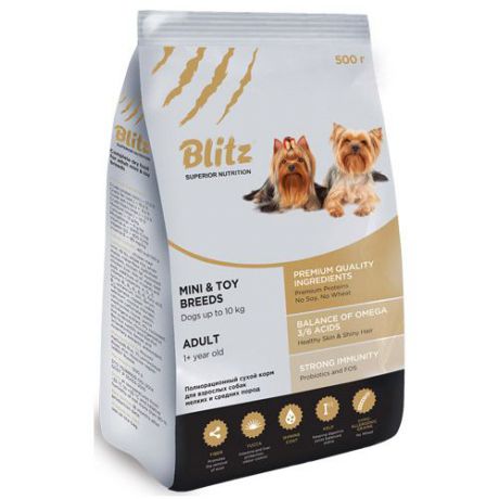 Корм для собак BLITZ adult mini &toy breeds для мелких и миниатюрных пород сух. 500г