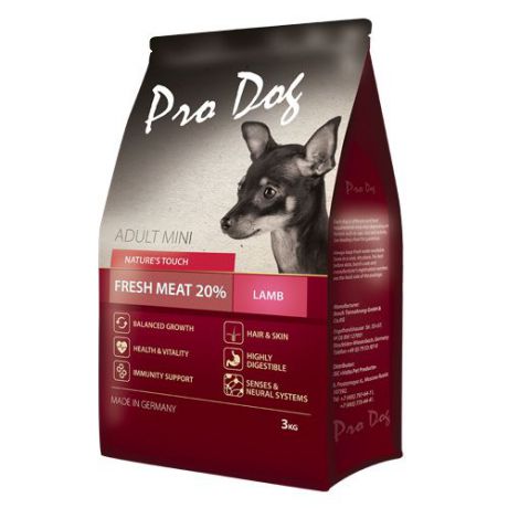 Корм для собак PRO DOG для мелких пород с ягненком сух. 3кг